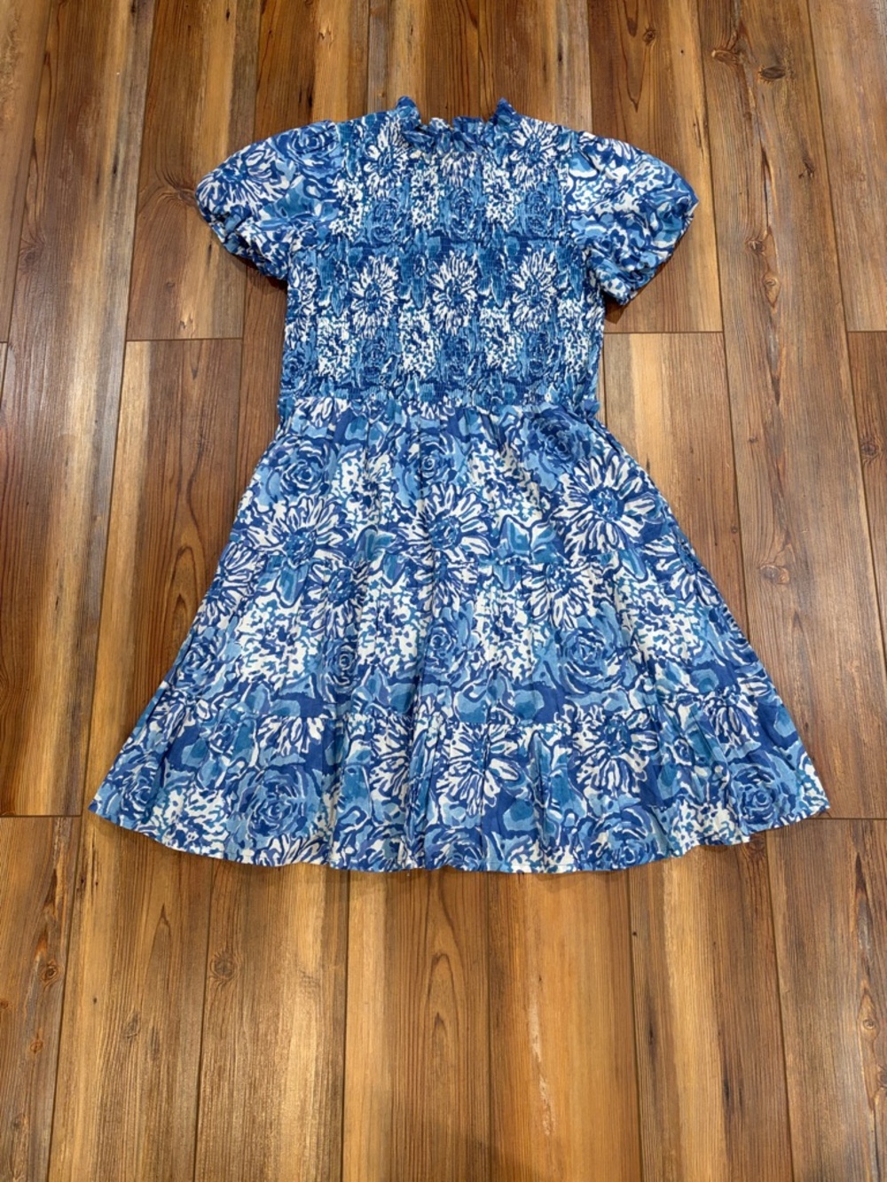 Jude Connally Blue Floral Smocked Midi Dress
